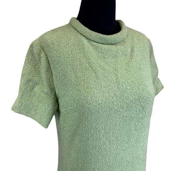 Vintage 1960s Mint Green Textured A-Line Dress - Size 16 Lined Mod Retro Look - Picture 1 of 16